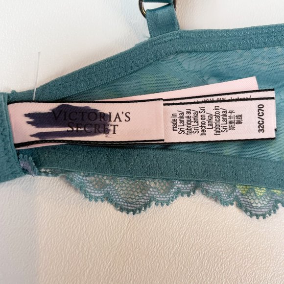 NWOT Victoria's Secret Bra 32C Dream Angels Padded No-Wire Blue Floral Lace - Picture 6 of 7